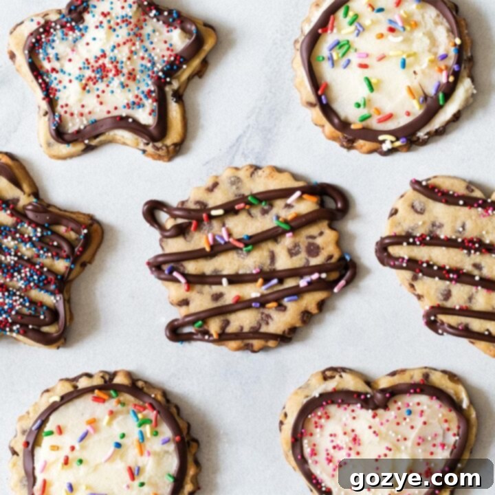 Star, heart, and circle shaped chocolate chip cookies