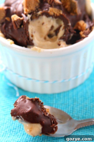 Chocolate Peanut Butter Instant Crunch Topping 3 Two-ingredient chocolate peanut butter magic shell mixture in a bowl