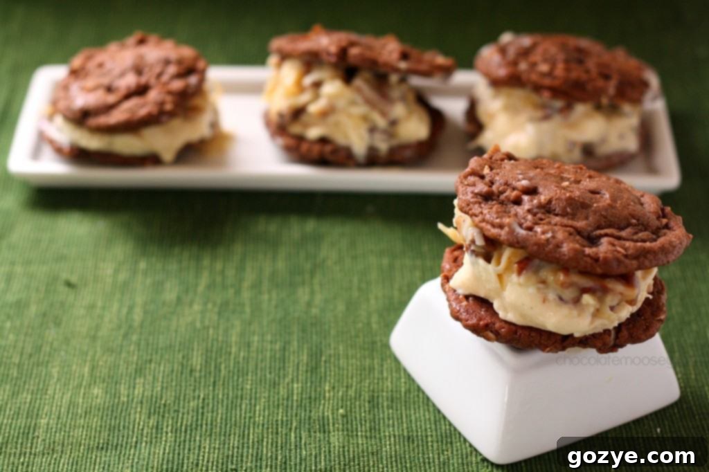Close-up of German Chocolate Ice Cream Sandwich Cookies