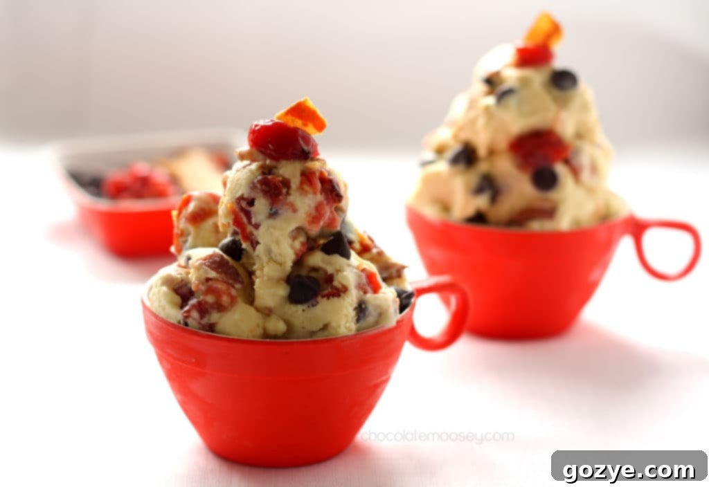 Candied Cherry and Bacon Chocolate Chip Ice Cream from www.chocolatemoosey.com