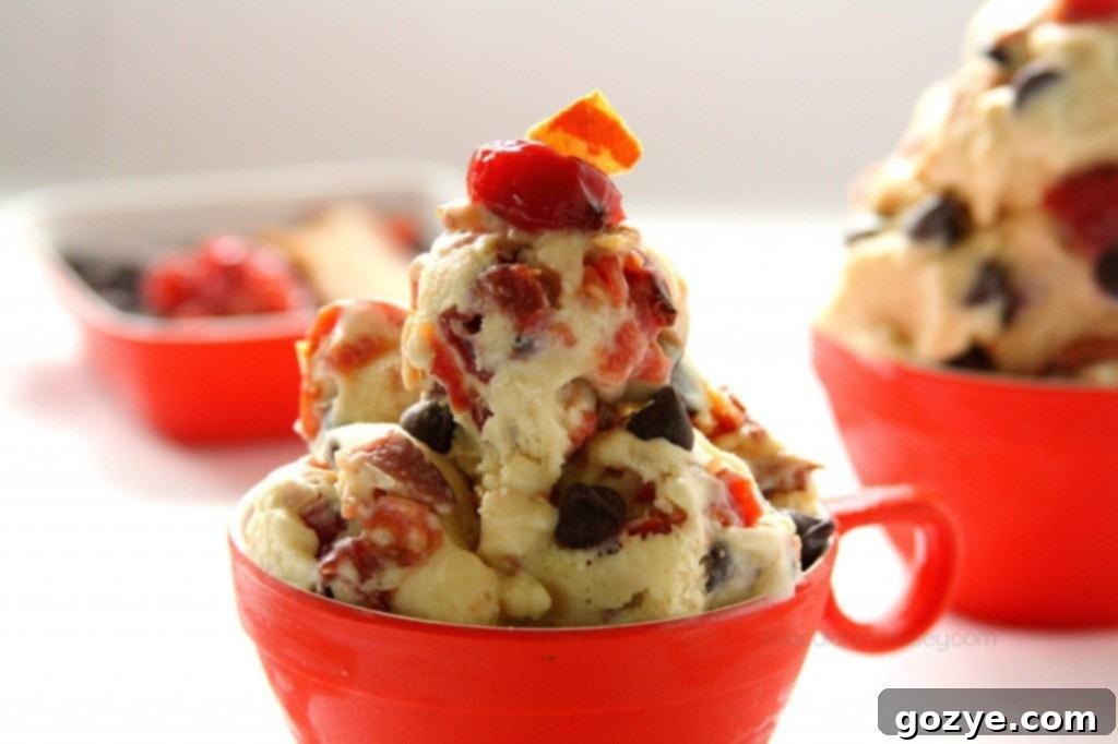Candied Cherry and Bacon Chocolate Chip Ice Cream from www.chocolatemoosey.com