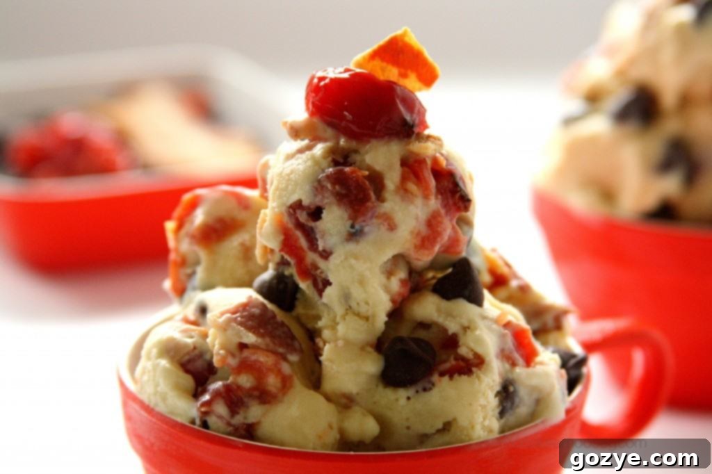 Candied Cherry and Bacon Chocolate Chip Ice Cream from www.chocolatemoosey.com