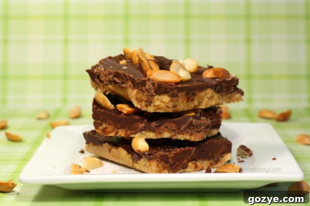 Delicious Chocolate Peanut Butter Squares ready to be enjoyed.