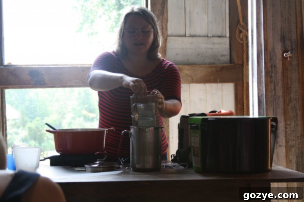 Marisa McClellan demonstrating plum preserves