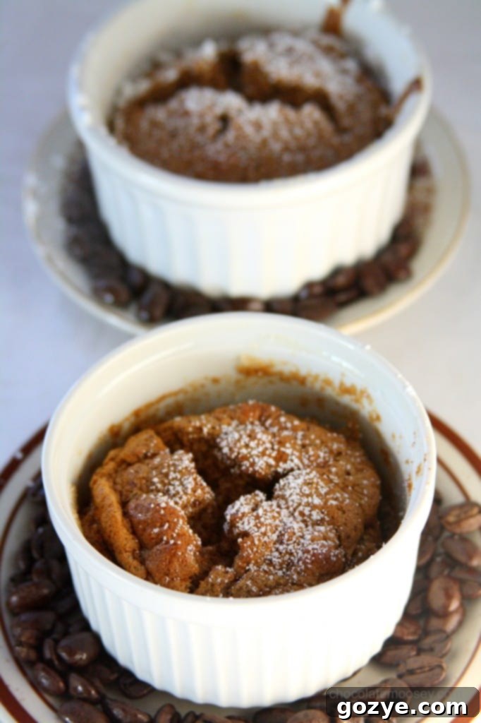 Espresso Soufflé rising in a ramekin