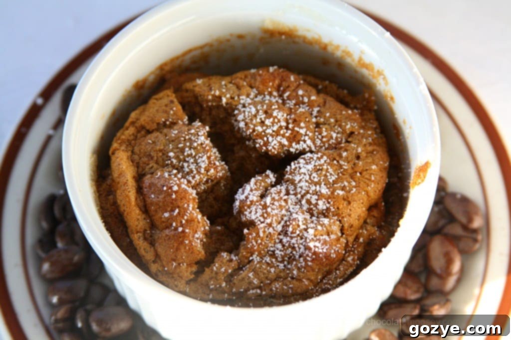 Espresso Soufflé from top down, showing its airy texture