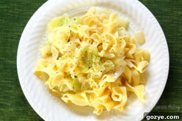 Haluski on white plate
