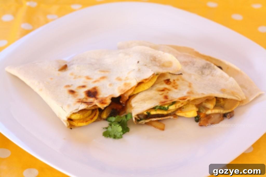 Crispy Summer Squash and Mushroom Quesadillas ready to serve, a perfect quick dinner.