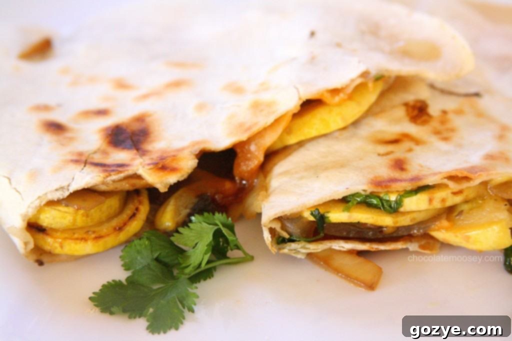 Summer Squash and Mushroom Quesadillas served fresh off the skillet