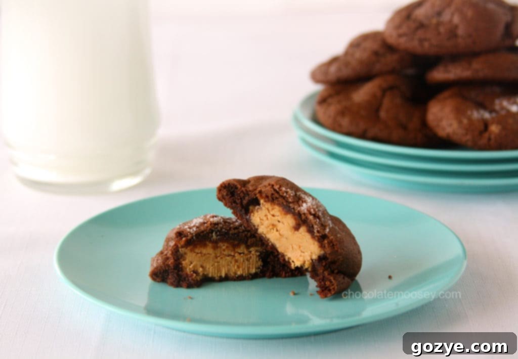 Delicious Peanut Butter-Stuffed Chocolate Cookies ready to be enjoyed