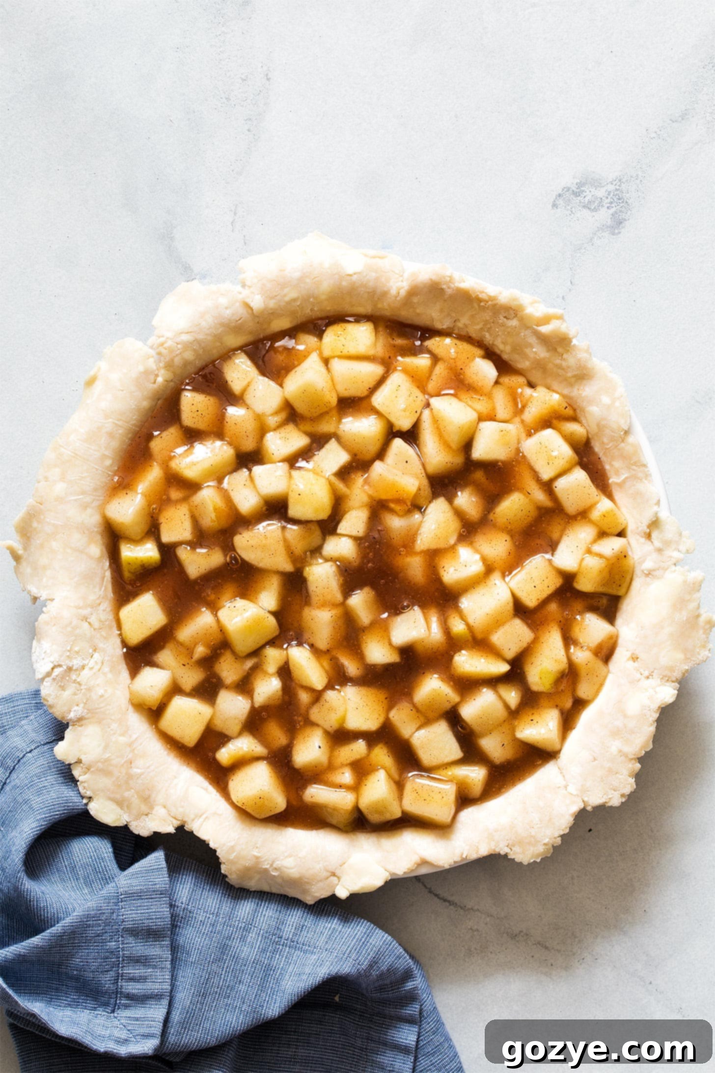 Apple pie filling in a pie crust 