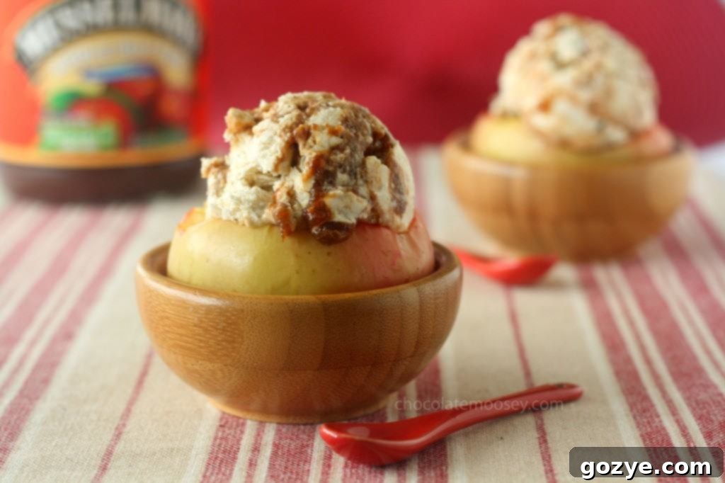 Creamy Apple Butter Cheesecake Ice Cream in Baked Apple Bowls