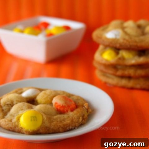 White Chocolate Candy Corn M&M Cookies, a seasonal delight.