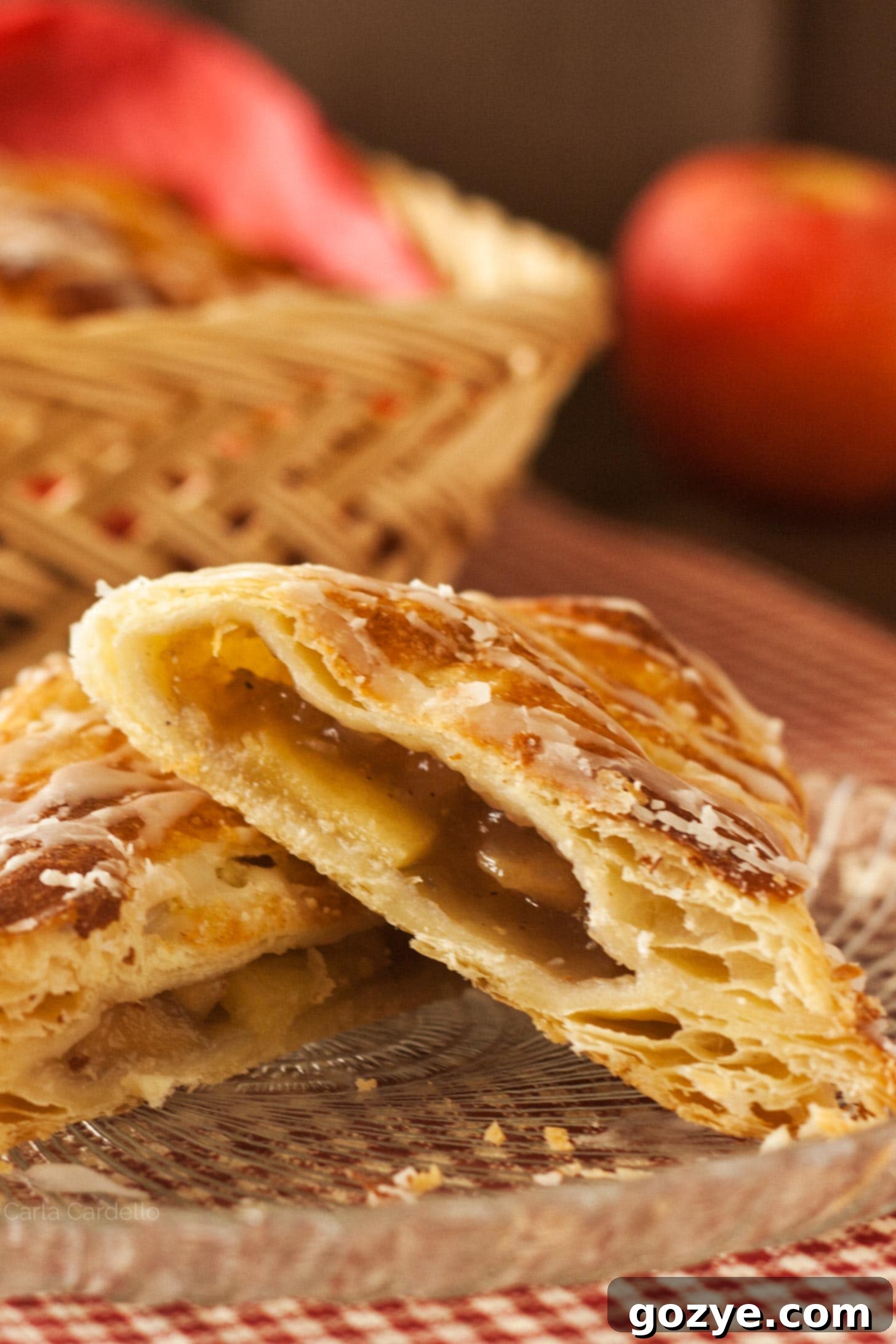Close up of apple turnover cut in half