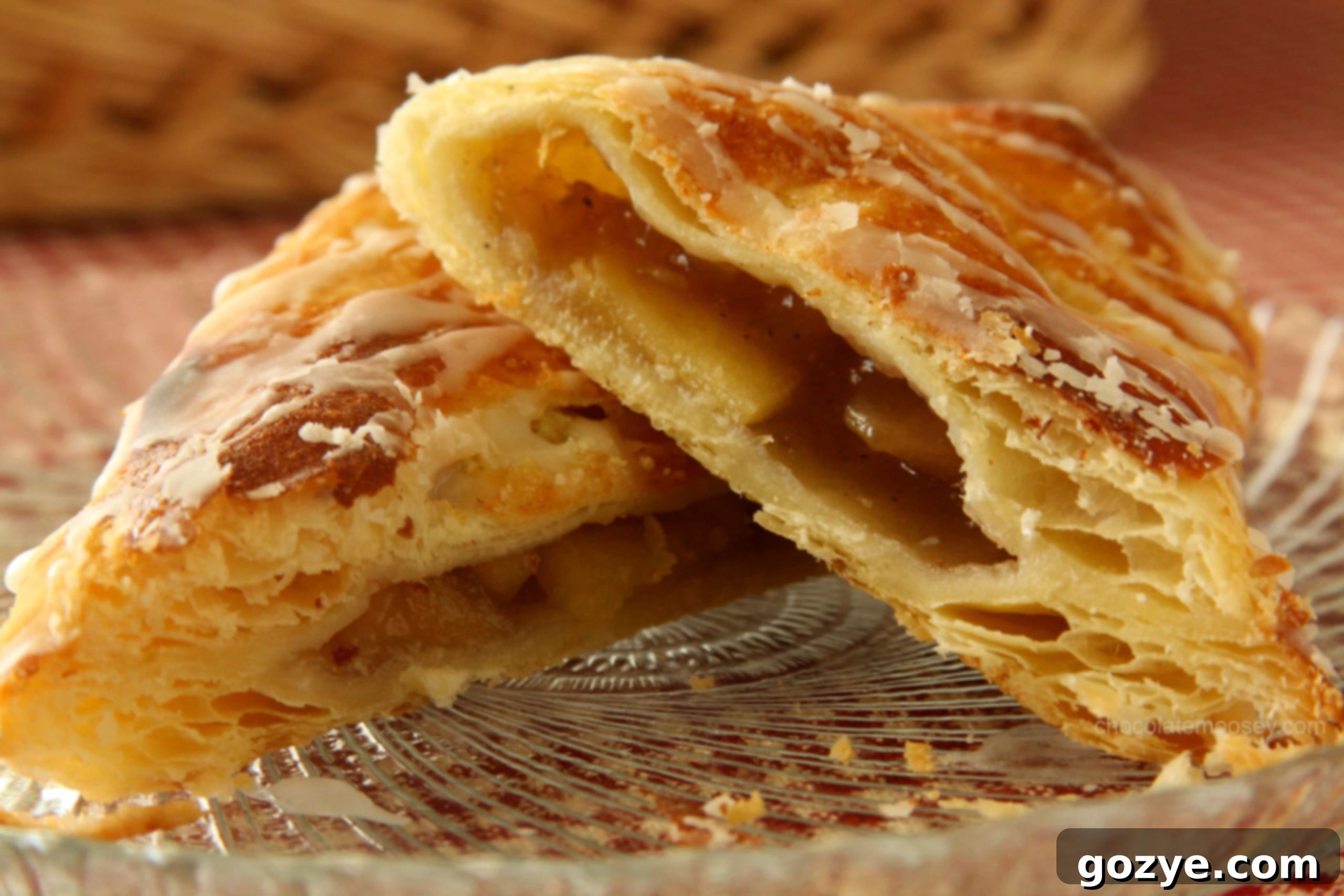 Close up of apple turnovers cut in half
