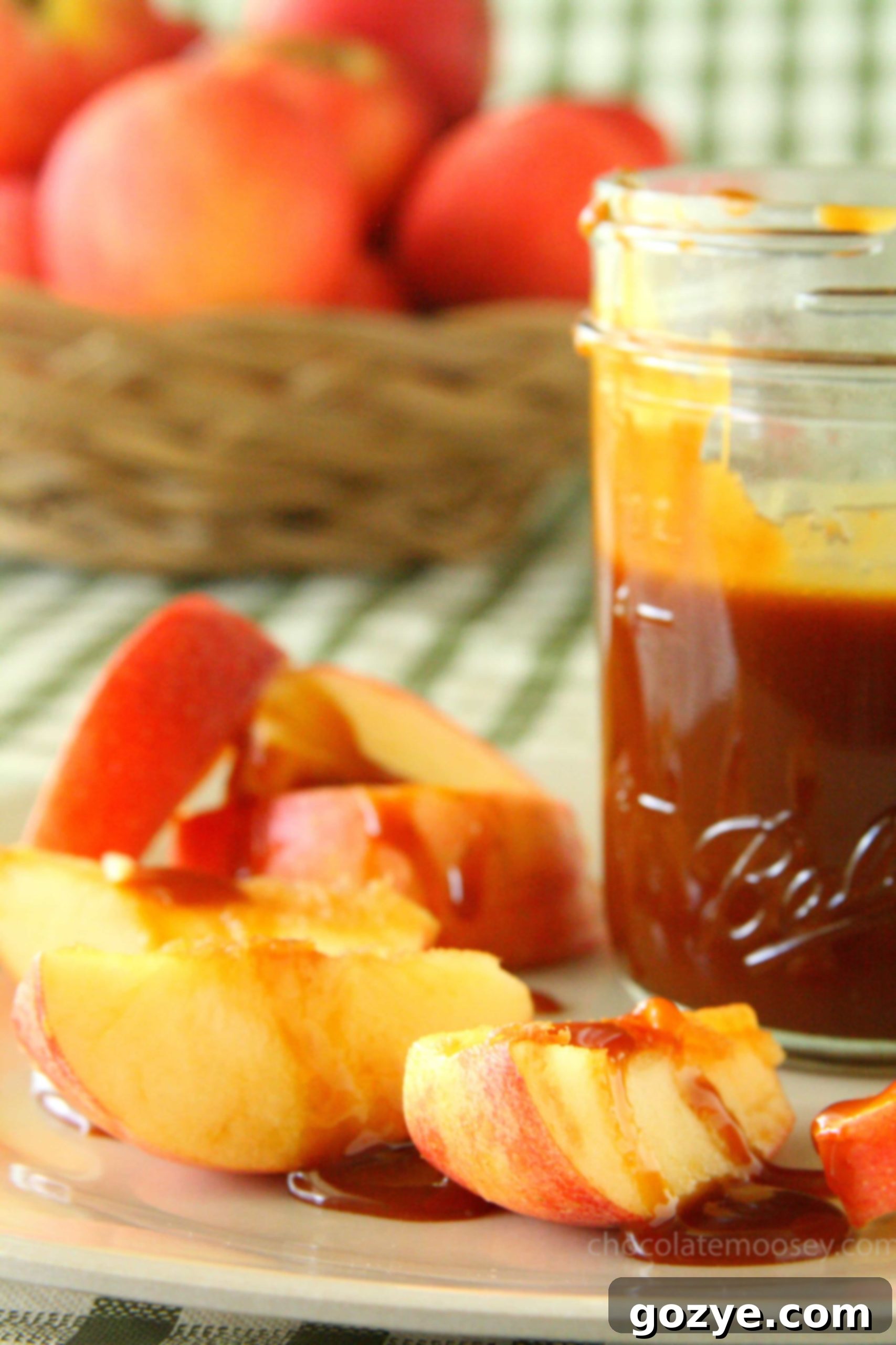 Apples drizzled with caramel sauce