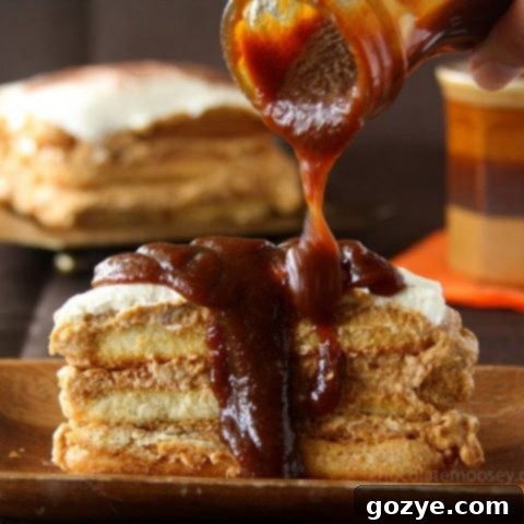 Delicious Pumpkin Tiramisu with homemade Pumpkin Butter Caramel Sauce