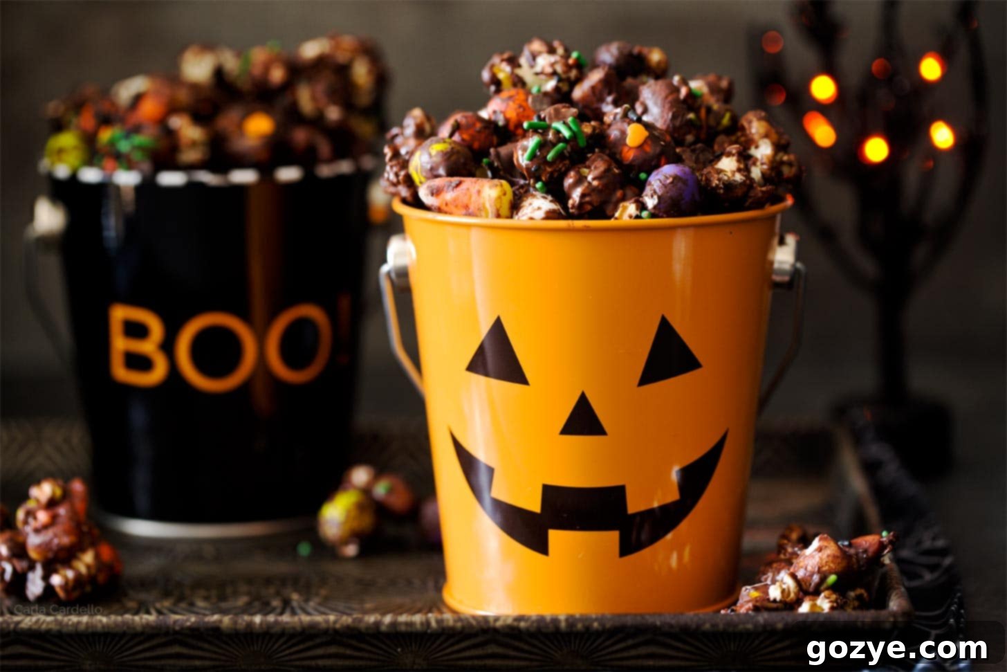 Halloween popcorn in jack o lantern bucket