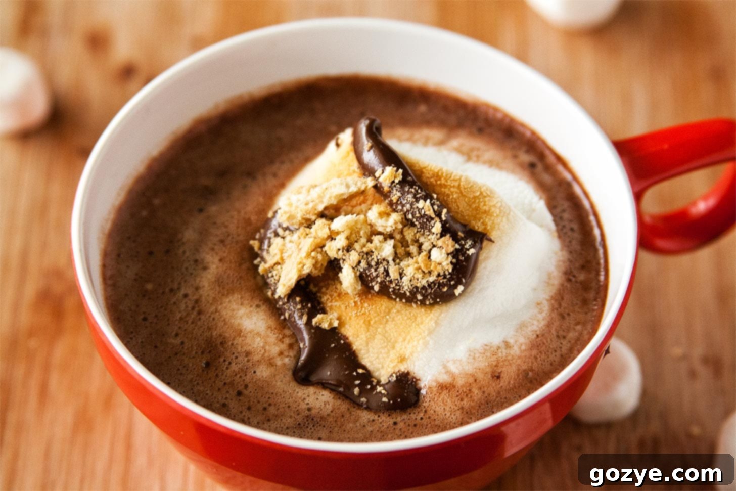 S'mores Hot Chocolate 4 Close up of s'mores hot chocolate with a spoon, showing texture