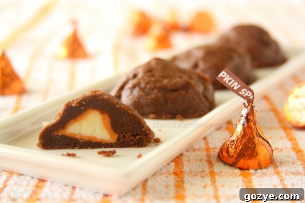Stuffed Pumpkin Spice Kiss Cookies, close-up on the delightful texture