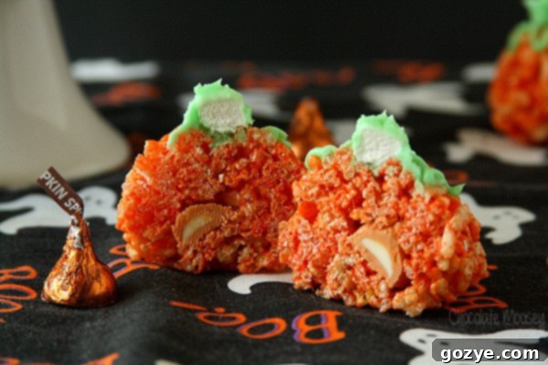 Halloween Rice Krispies cut in half