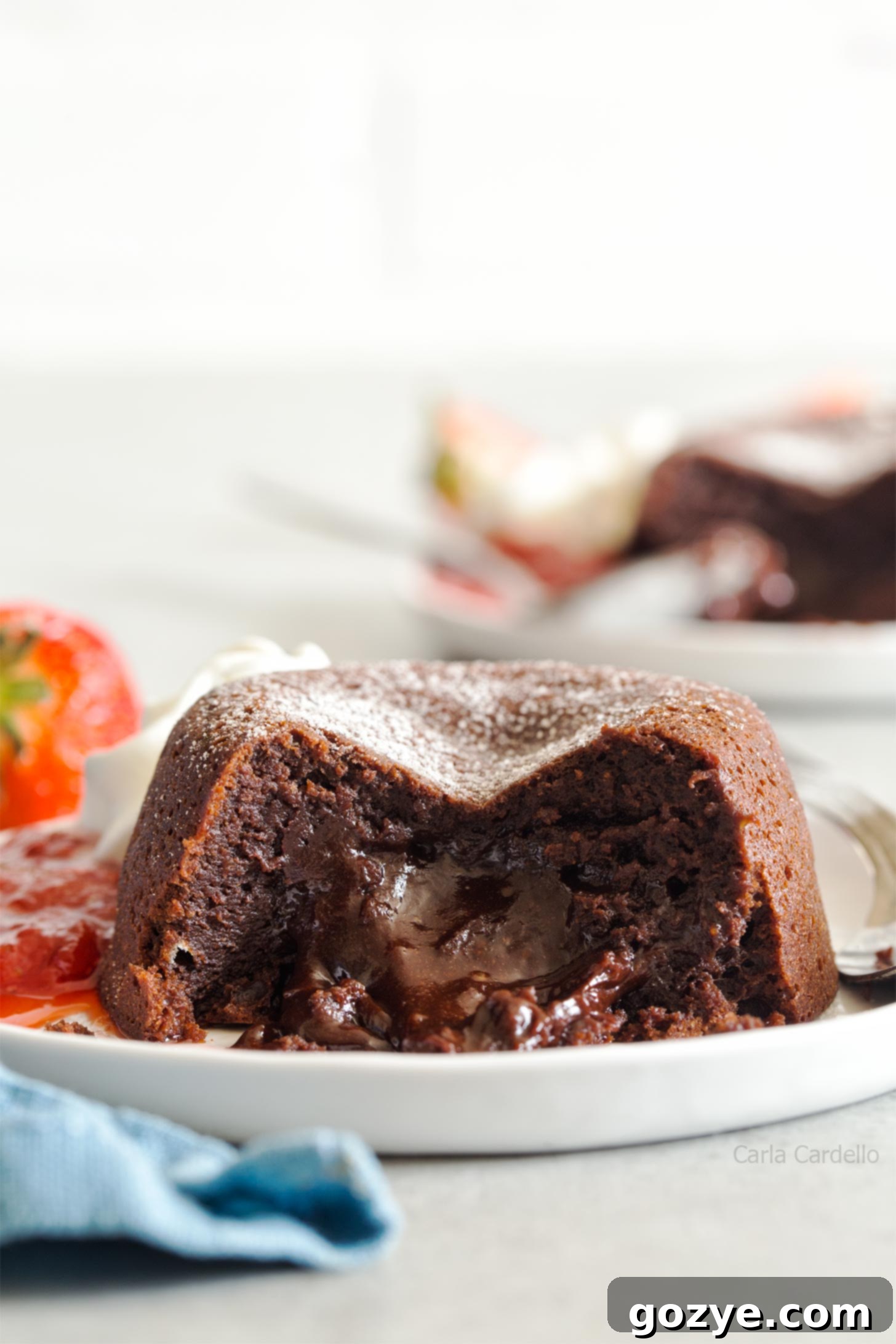 Close up shot of Mini Lava Cake cut in half