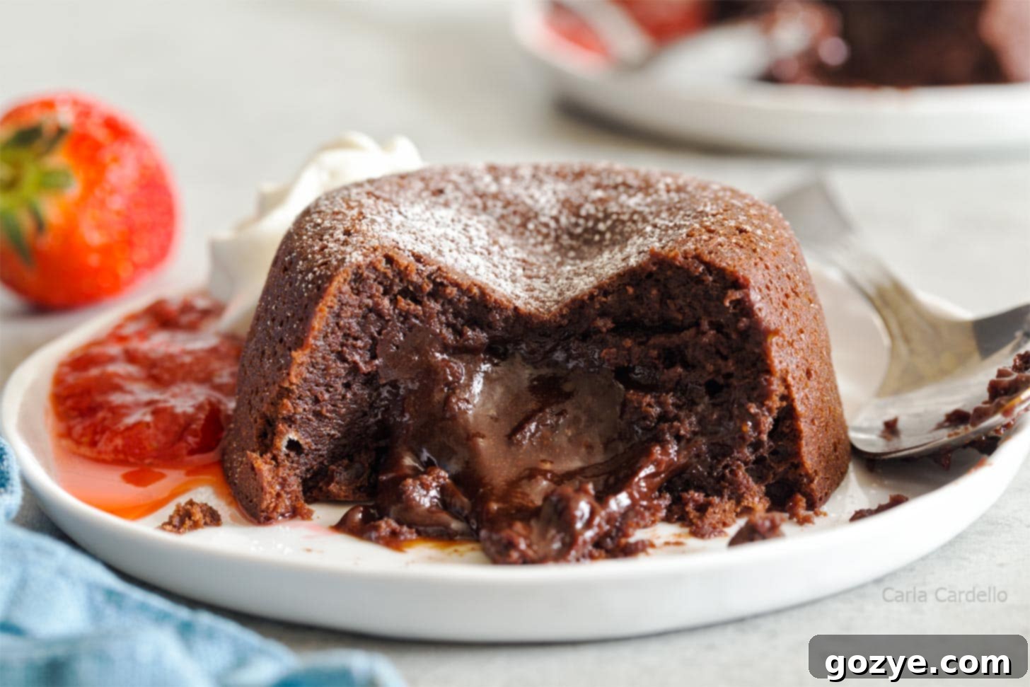 Close up shot of Mini Lava Cake cut in half