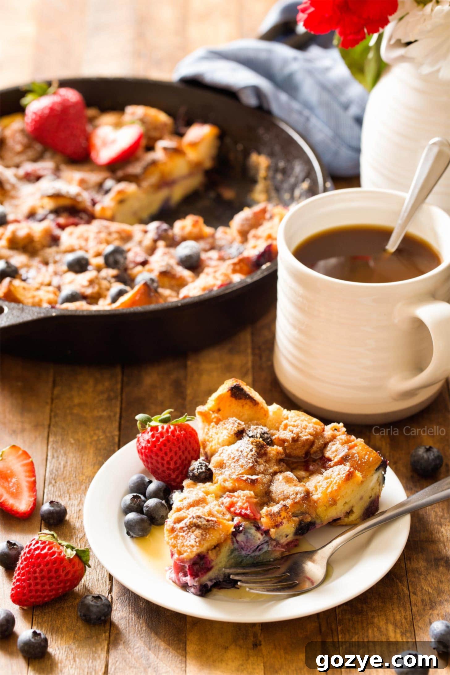 Cozy French Toast Casserole for Two 5 A perfectly baked slice of French Toast Casserole, showcasing the golden streusel top and soft interior