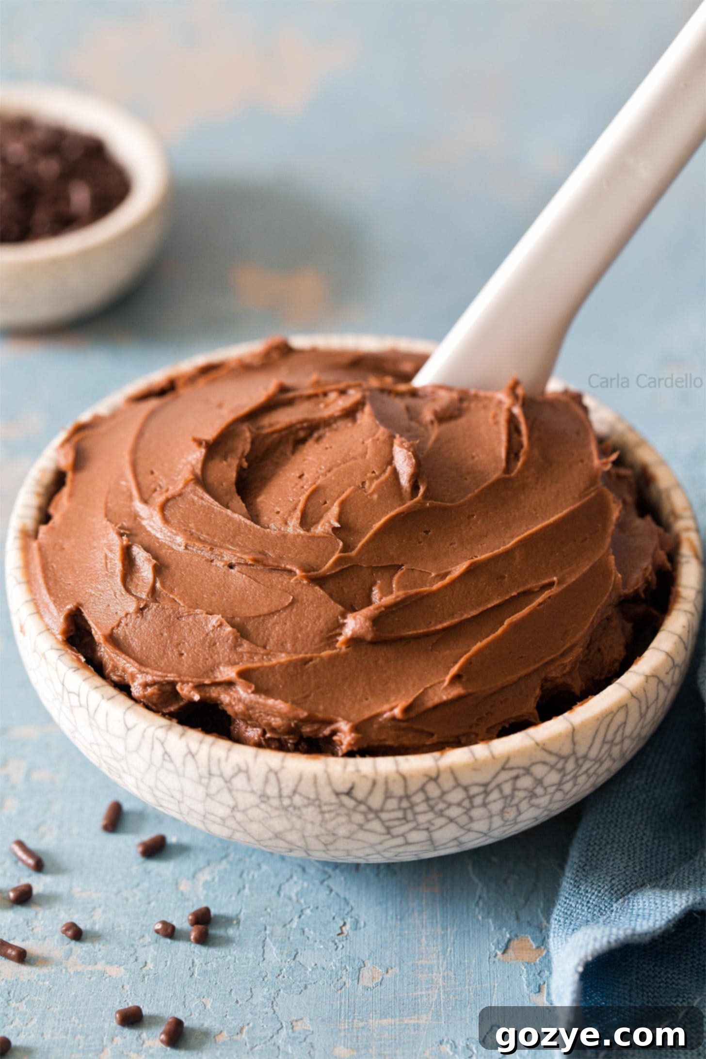 Chocolate cream cheese frosting in a bowl