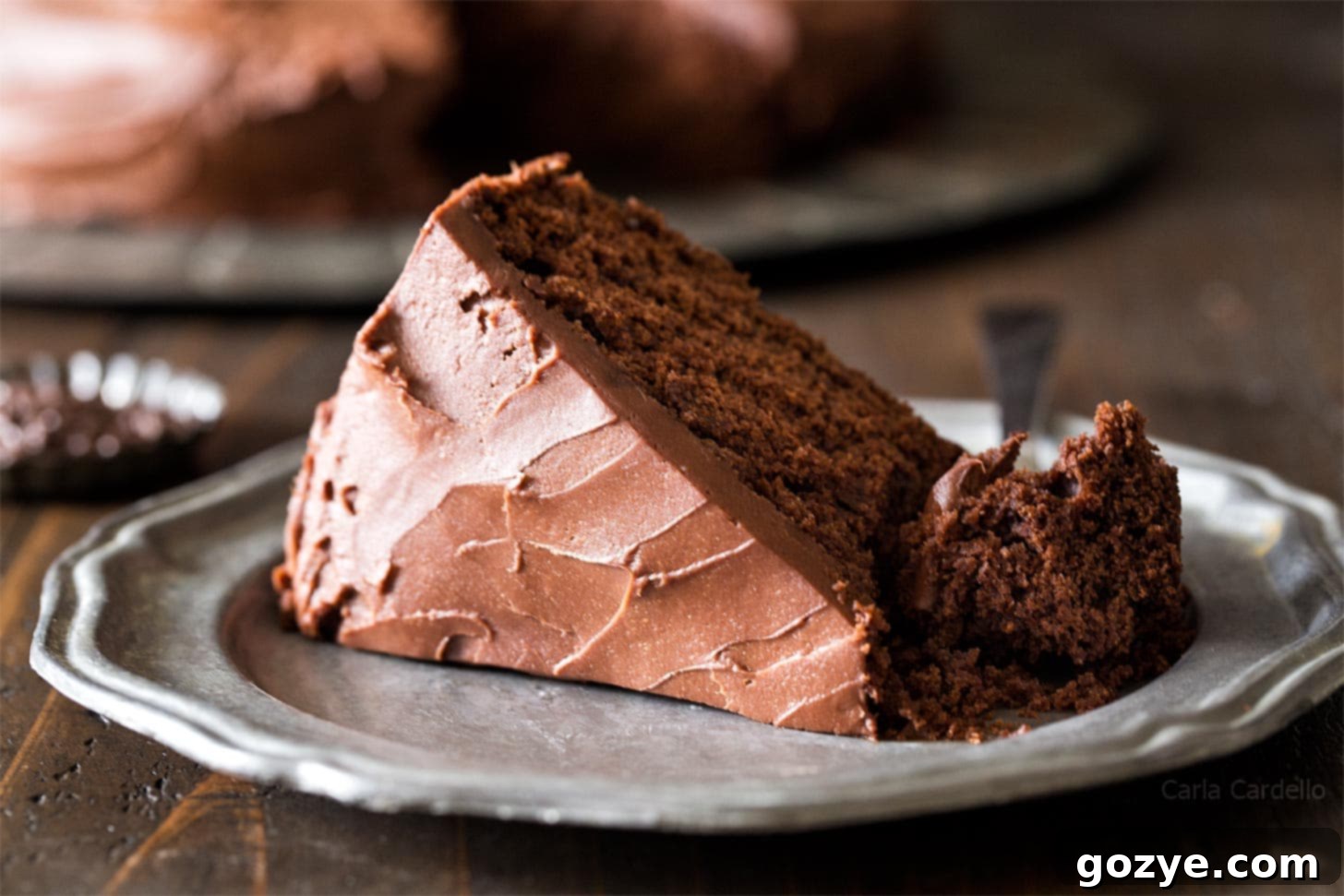 Close up of 8 inch chocolate cake slice