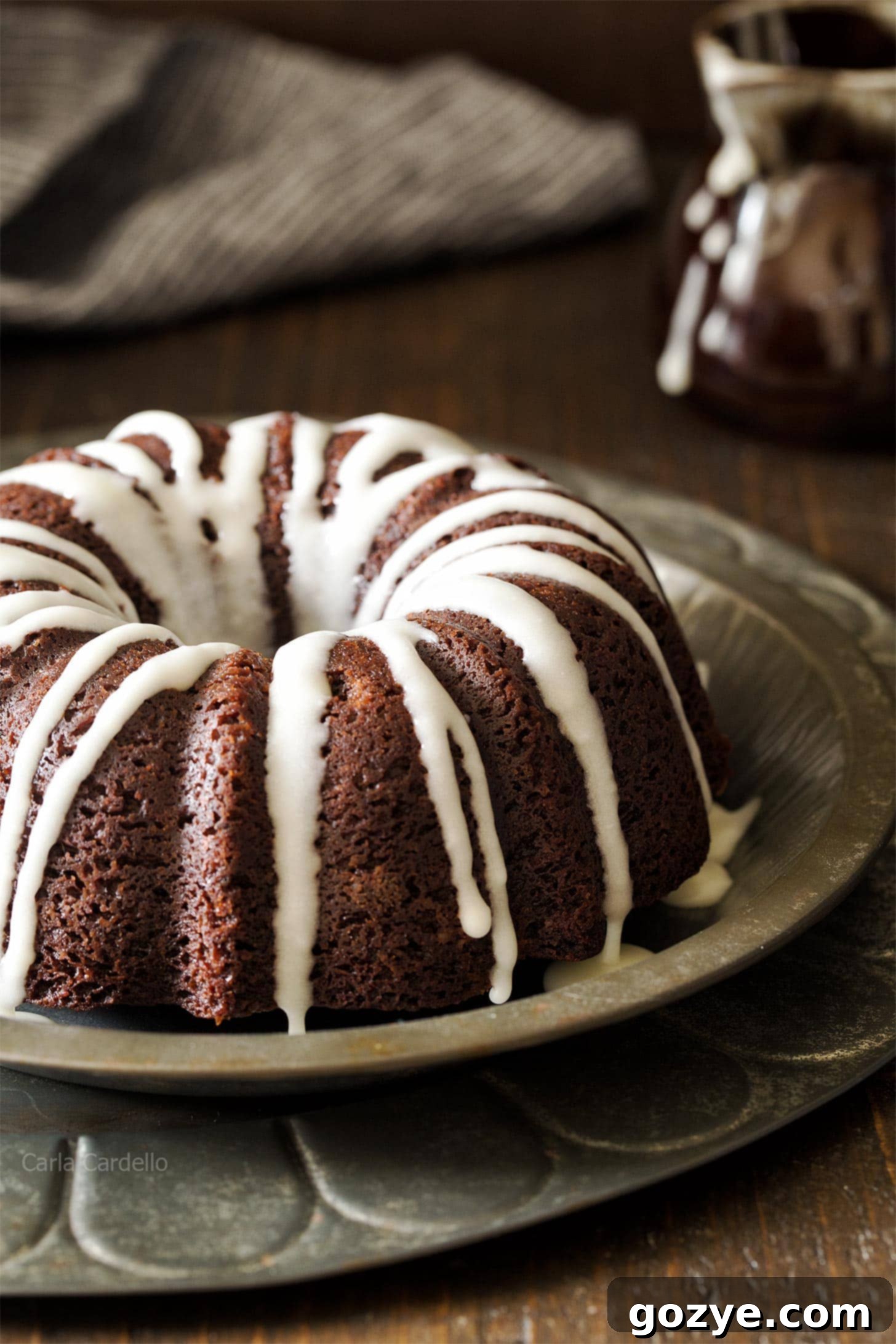 Glazed Chocolate Bundt Cake on a plate