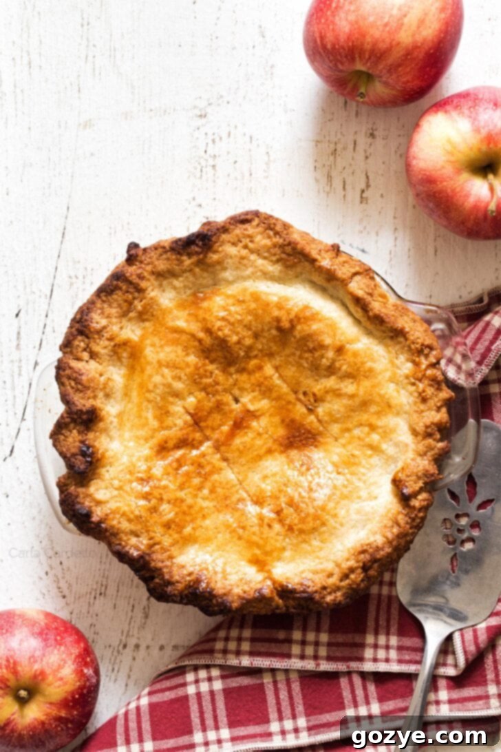 Small Apple Pie with plaid linen and fresh apples, highlighting a classic autumn dessert.