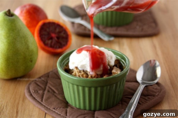 Mini Pear Walnut Crisps with Blood Orange Caramel Sauce