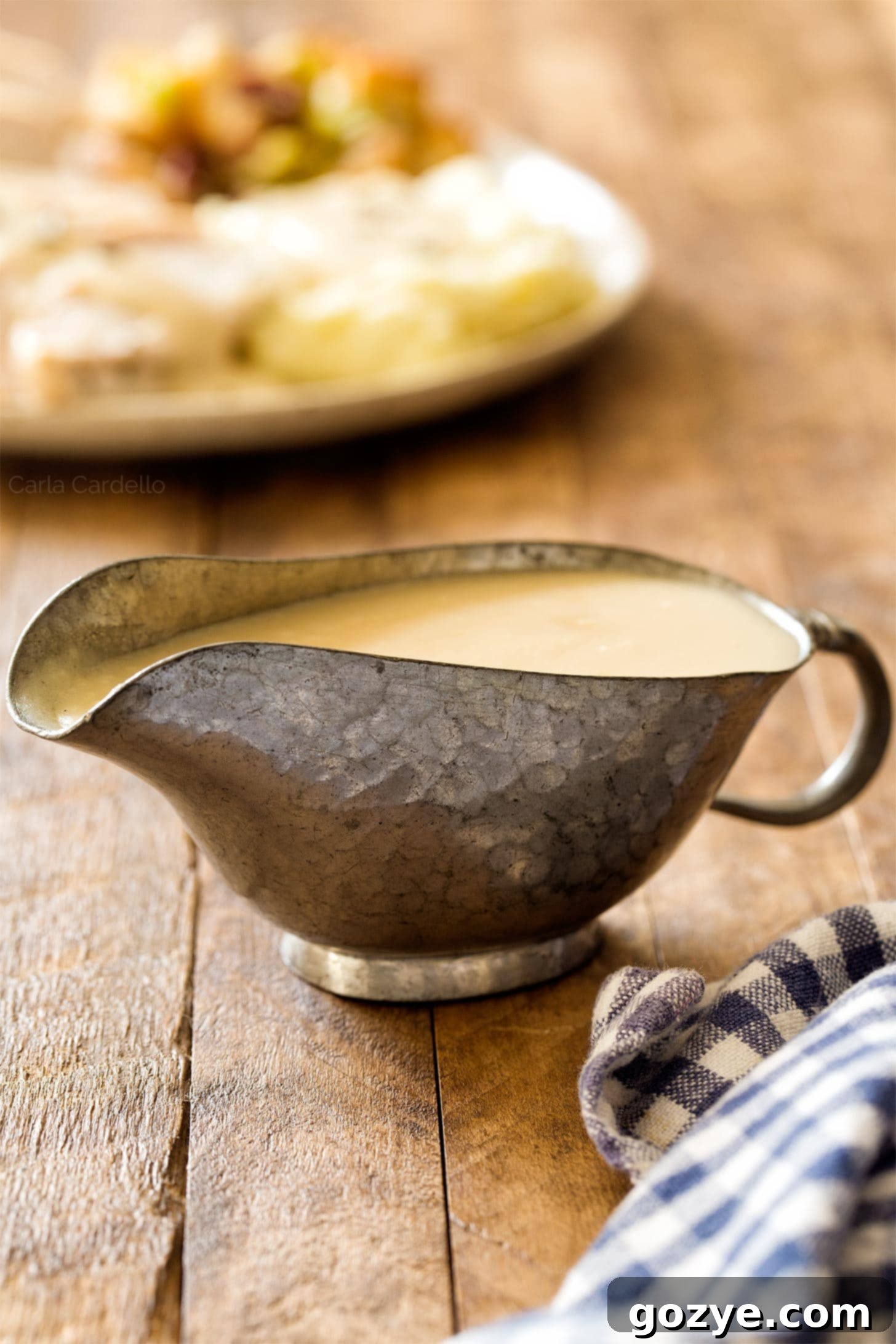 Homemade Turkey Gravy from Pan Drippings 2 Turkey gravy in pewter gravy boat