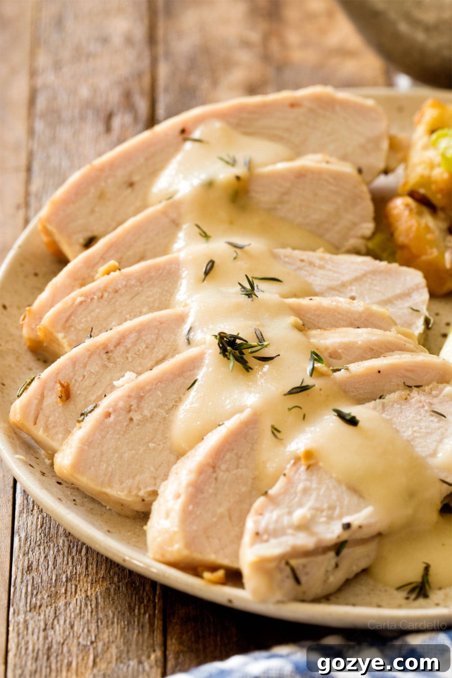 Homemade Turkey Gravy from Pan Drippings 4 Turkey gravy recipe poured over turkey breast