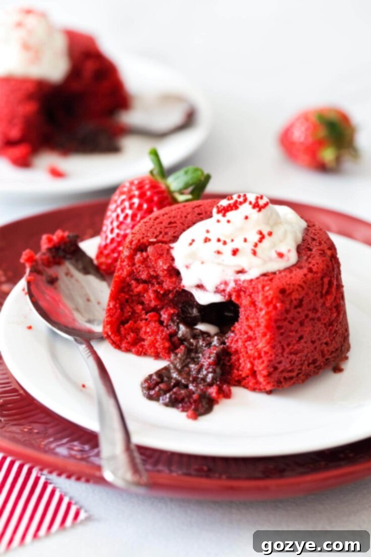 Rich red velvet lava cakes with cream cheese whipped cream.