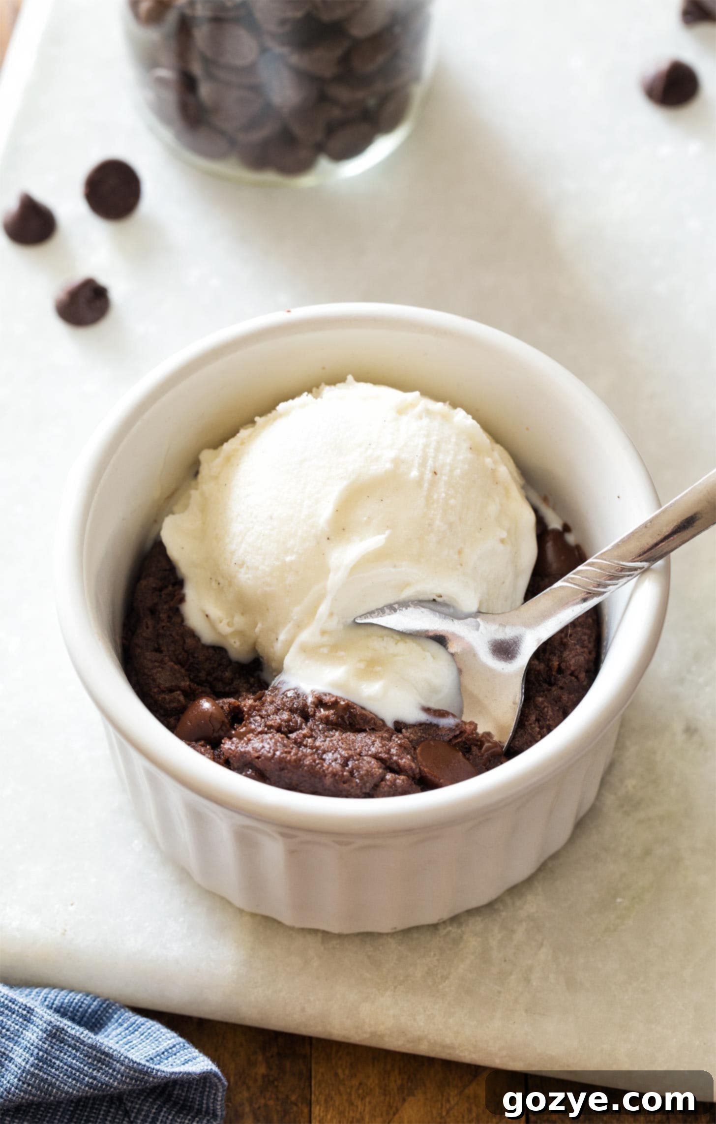 Single Serve Brownie with spoon and ice cream