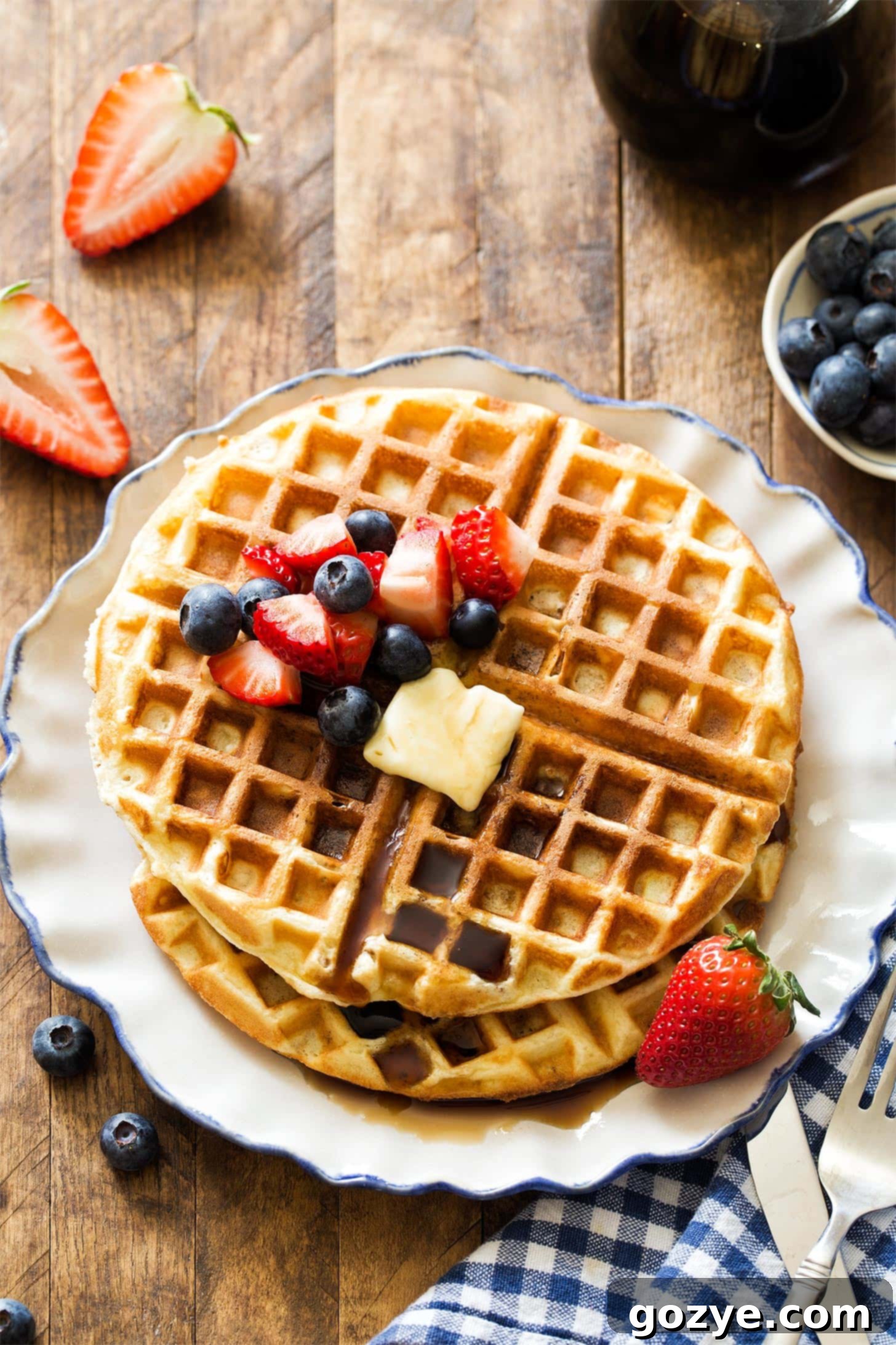 Perfect Waffle Pair 4 Small Batch Waffles with butter, berries, and syrup