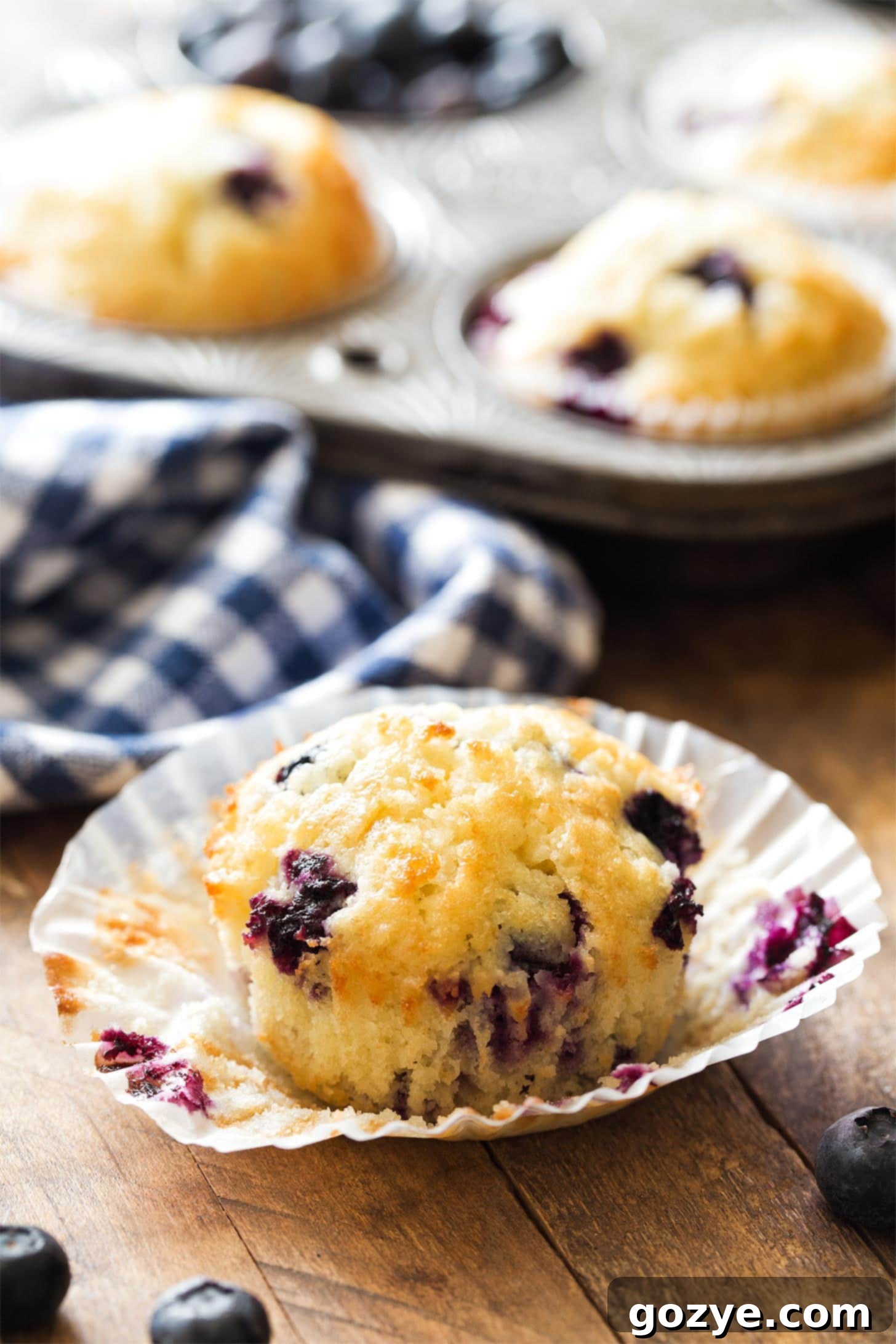 Cozy Small Batch Blueberry Muffins 3 Small batch muffins with blueberries