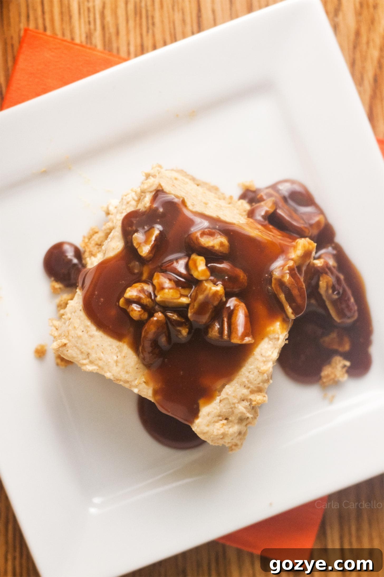 Effortless Pumpkin Cheesecake Squares 4 Overhead view of no bake pumpkin bar
