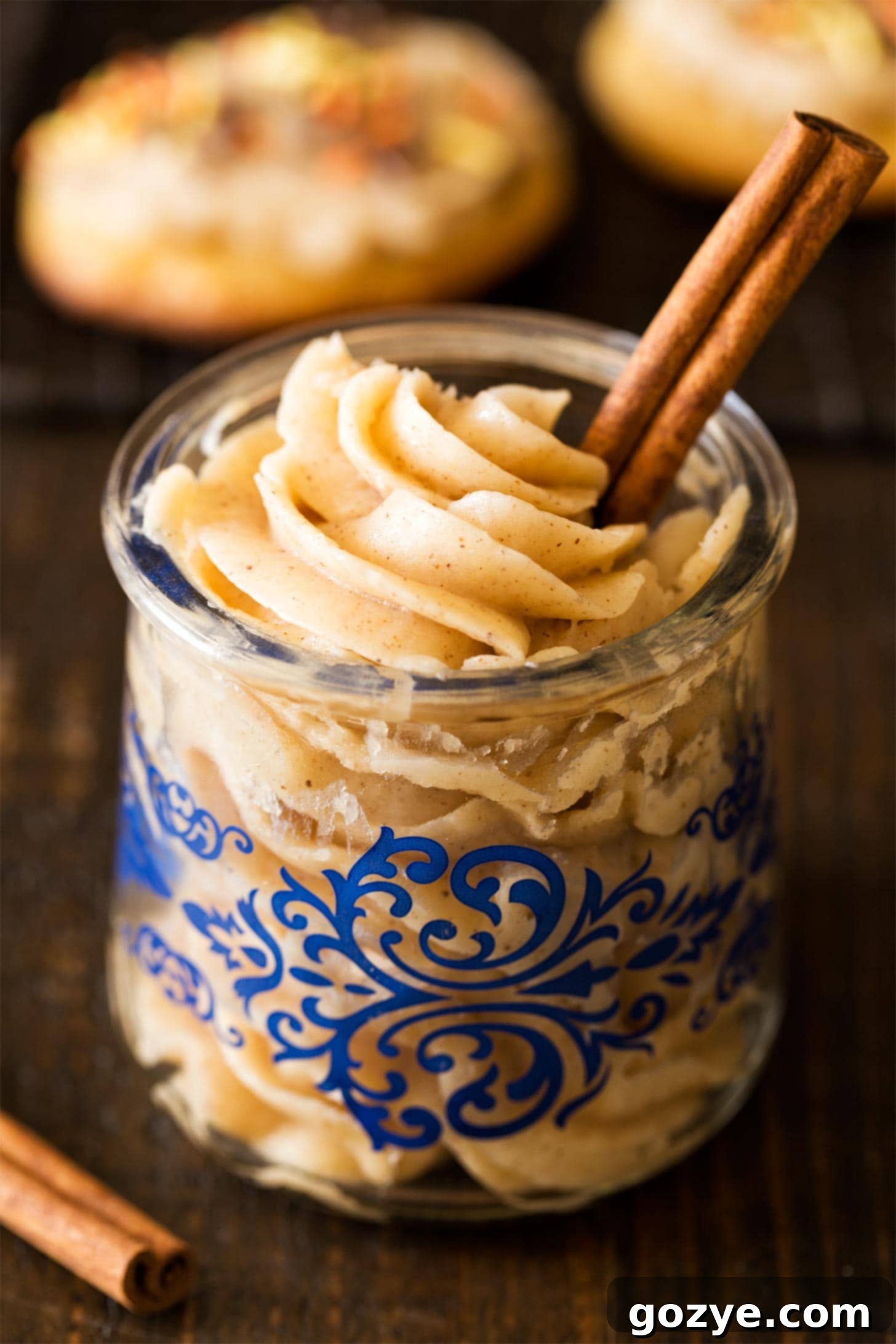 Cinnamon buttercream frosting in a jar