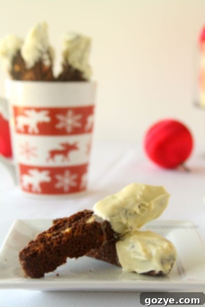 White chocolate dipping process for gingerbread biscotti