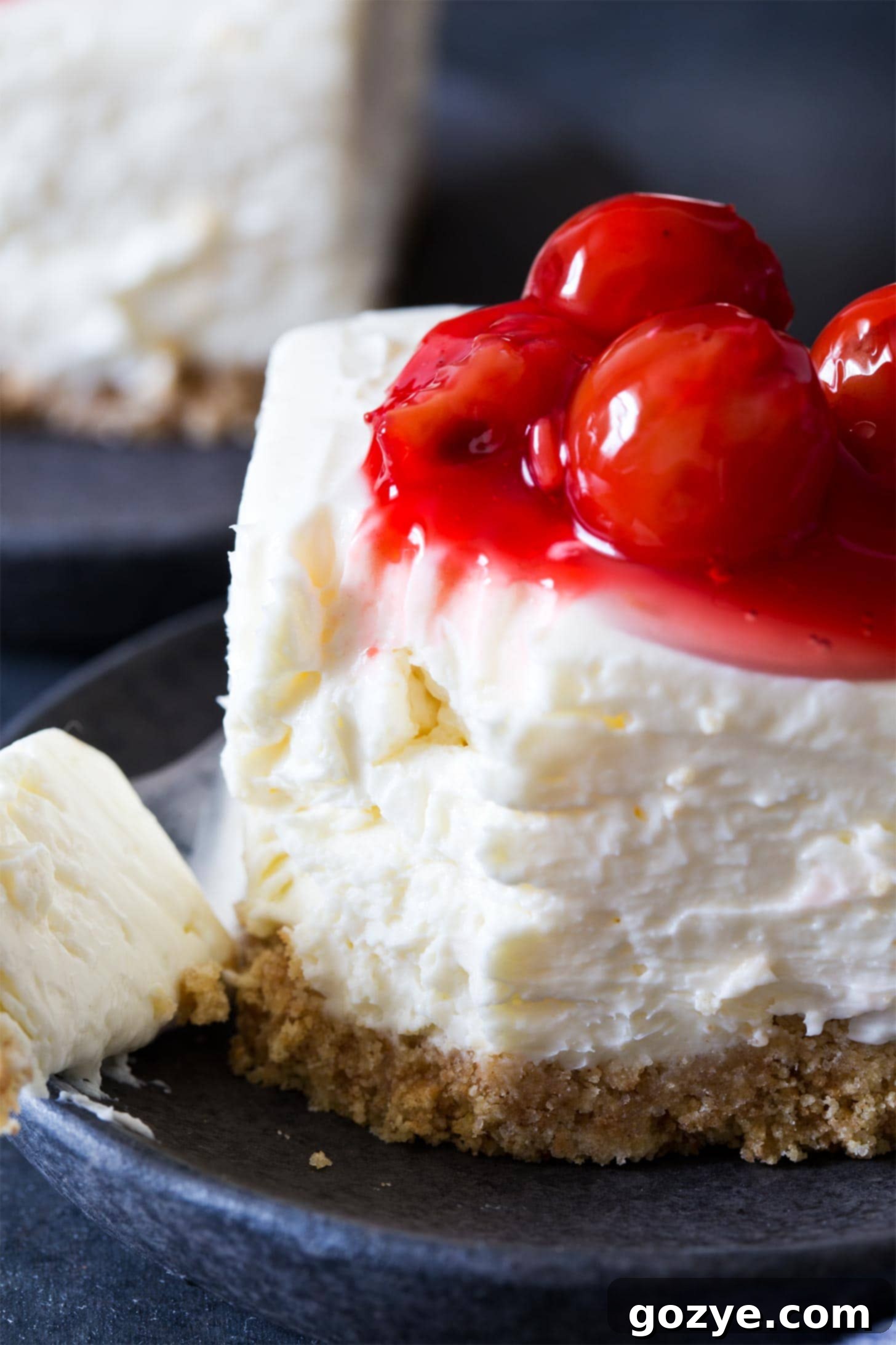 Close up of no bake cherry cheesecake bars
