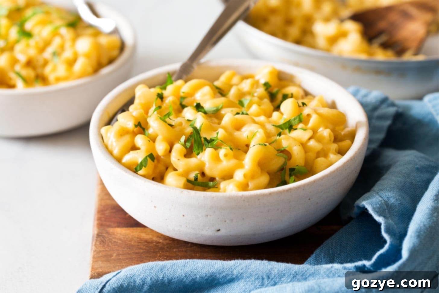 Small batch mac and cheese in white bowl