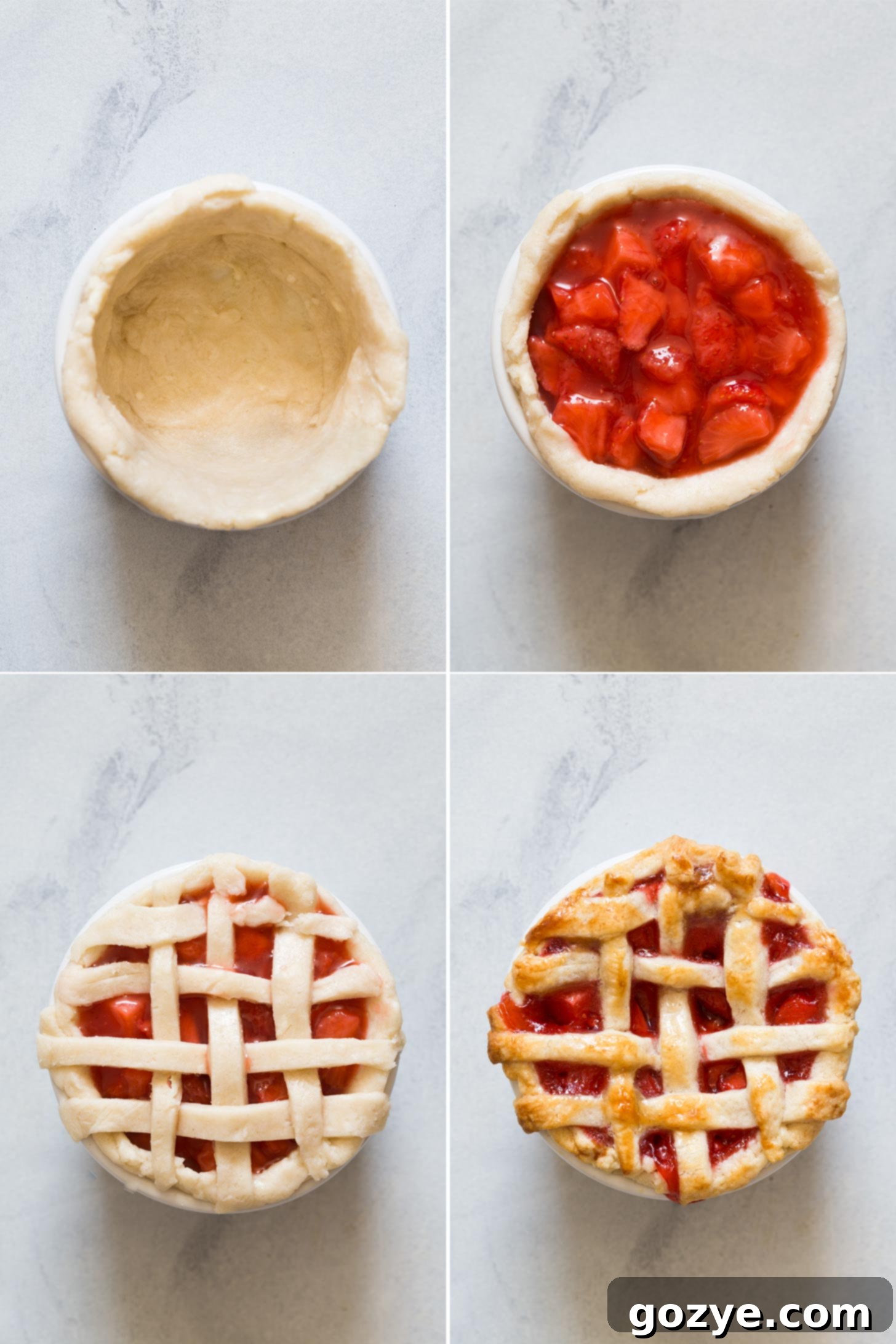 Making mini strawberry pies in ramekins with a lattice crust
