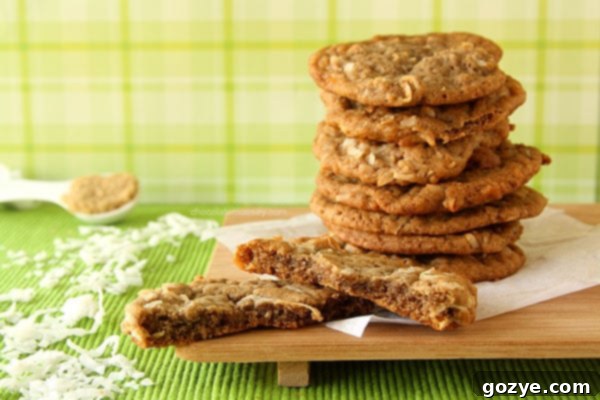 Multiple Brown Sugar Cinnamon Coconut Cookies stacked, ready to be enjoyed.
