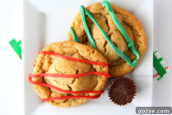 What's better than a single peanut butter cookie? Double Peanut Butter Surprise Cookies stuffed with a peanut butter cup and drizzled with chocolate on top.