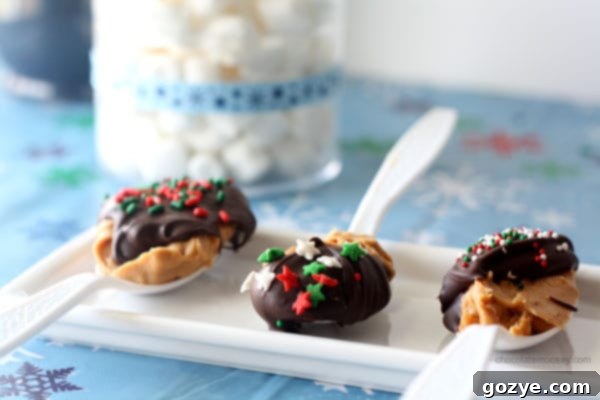 Assortment of Chocolate Peanut Butter Hot Chocolate Spoons ready for gifting