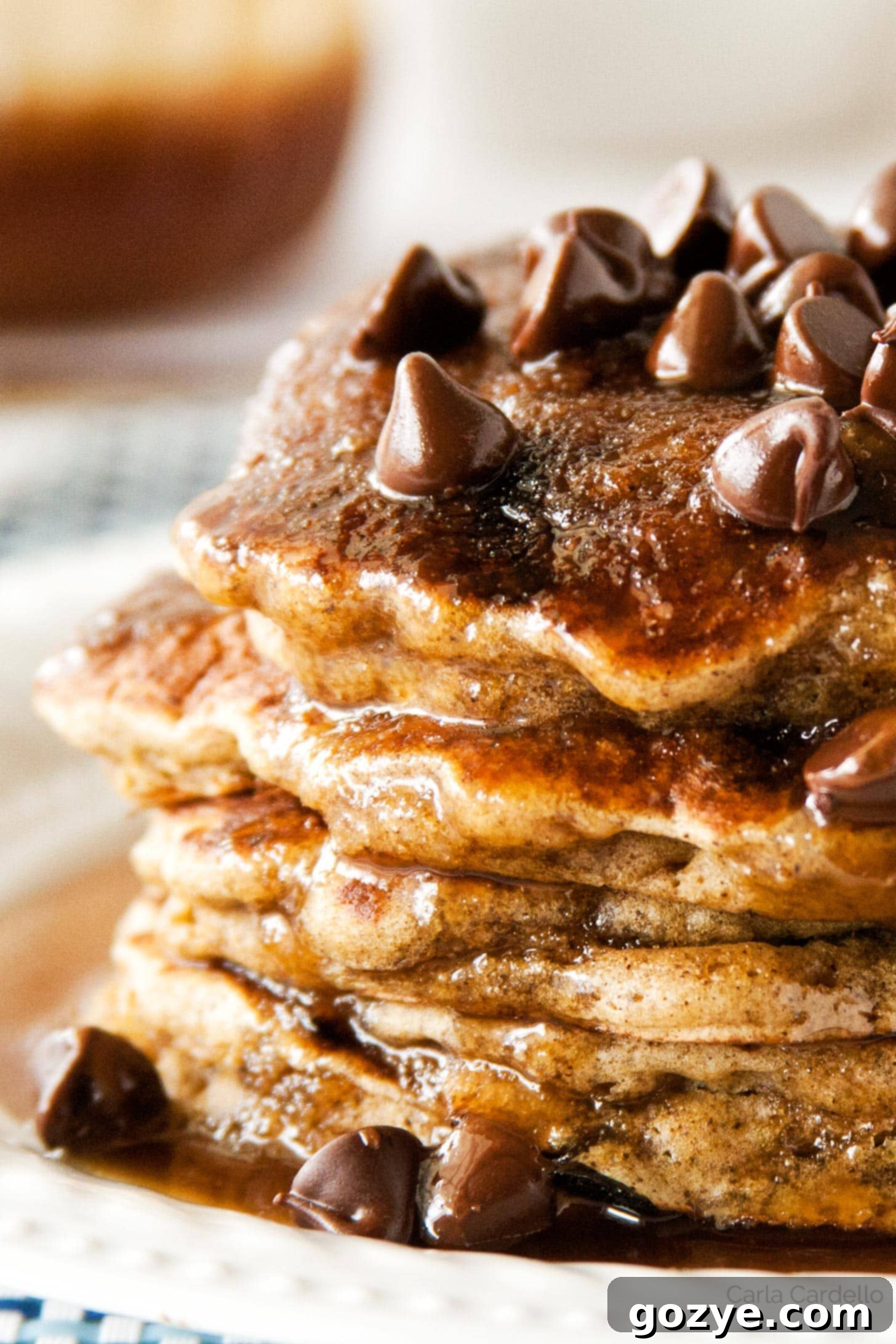 Close up of chocolate chip pancakes