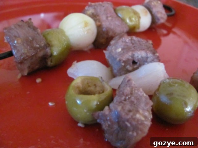 Pinterest share image for Dirty Martini Steak Kabobs
